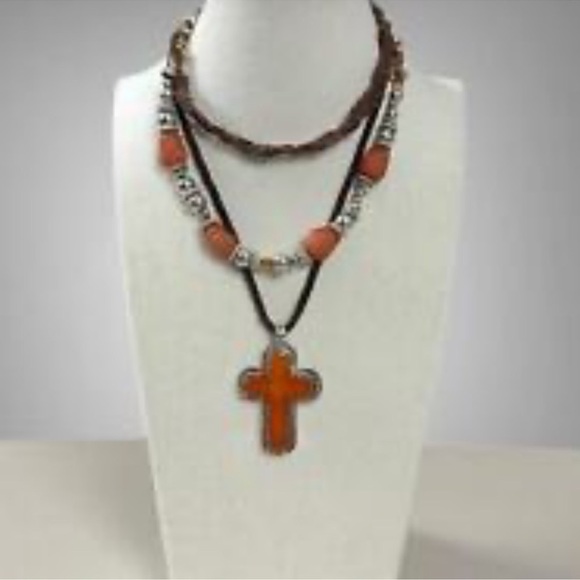 Free People Amber Roadrunner Layered Charm Cross Adjustable Necklace - Picture 3 of 8